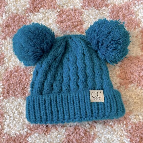 C.C KIDS Cable Knit Double Pom Beanie Winter Hat - Picture 1 of 5